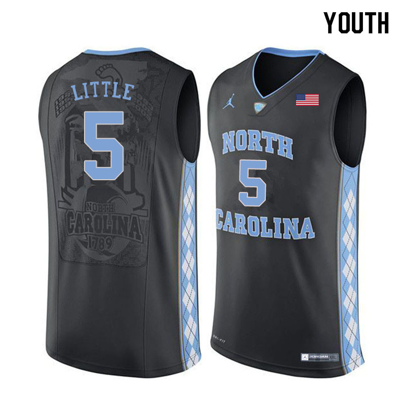 Youth #5 Nassir Little North Carolina Tar Heels College Basketball Jerseys Sale-Black